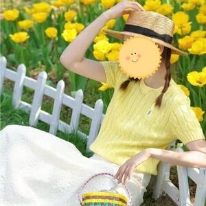 Polo by Ralph Lauren Women’s Cable Knit  Yellow Short Sleeve  Sweater Size M